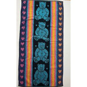 Vintage J Franco Beach Towel Blue Bears Teddy Bear Heart 24x47"